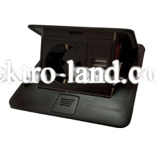 Розетка врезная для пола Черная 16 А + 2 USB 2,1 А IP44